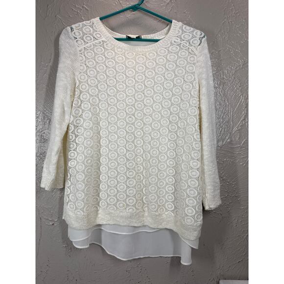 Lucky Brand Mixed Media Linen Chiffon Cream Layered Sweater Size Small - Picture 1 of 5